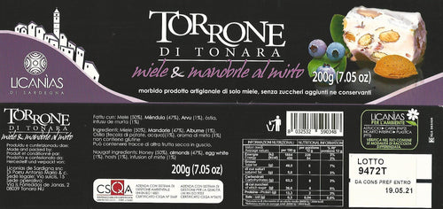 TORRONE DI TONARA MIELE & MANDORLE AL MIRTO  ASTUCCIO DA 200 GR