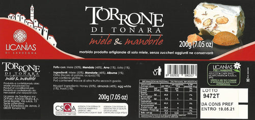 TORRONE DI TONARA MIELE & MANDORLE  ASTUCCIO DA 200 GR