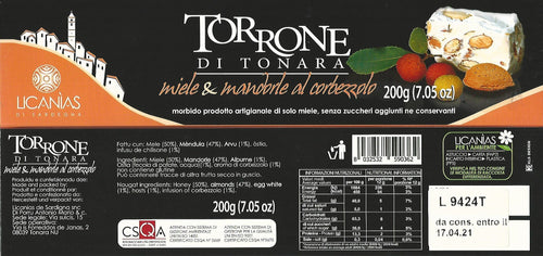 TORRONE DI TONARA MIELE & MANDORLE AL CORBEZZOLO  ASTUCCIO DA 200 GR